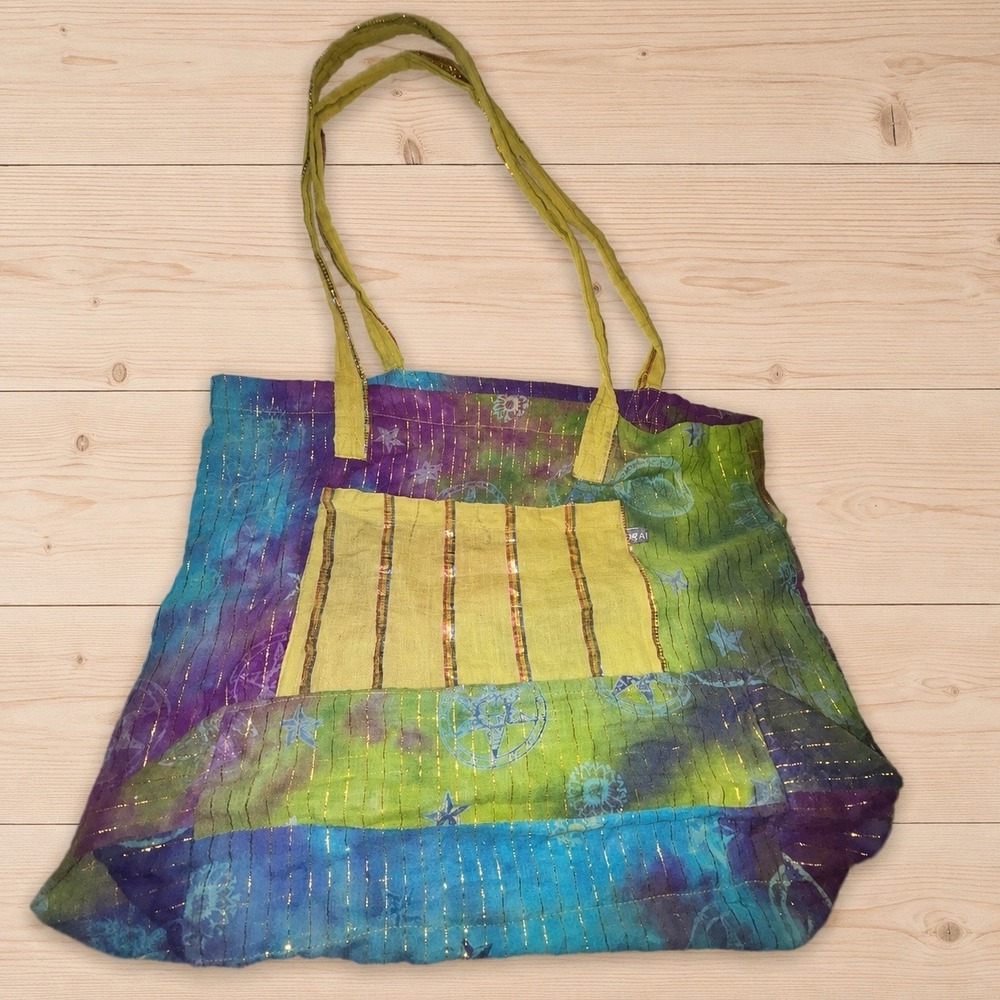 Anii by Natural Cotton Tote Bag Multicolor Celestial Gold Stripe Boho India[A]